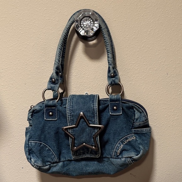 Minga London distressed denim star girl y2k handbag boho grunge goth 90s mini - Picture 2 of 13